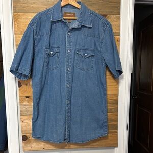 Forge‎ Work Wear Men's Short Sleeve 100% Cotton Blue Denim Shirt XLT